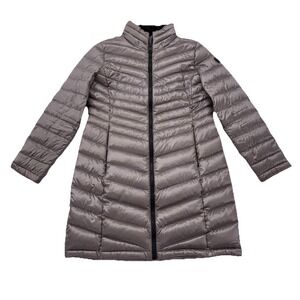 Andrew Marc Packable Down Puffer Coat Medium Taupe Lightweight Long Zip Jacket